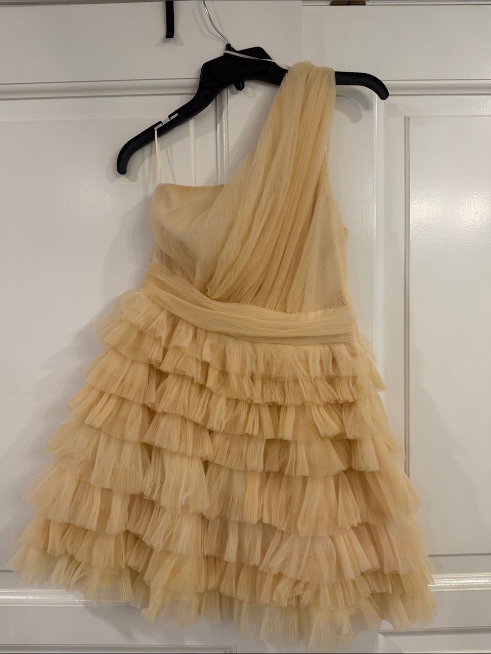 Endless Rose One-Shoulder Ruffled Tulle Dress - Cream